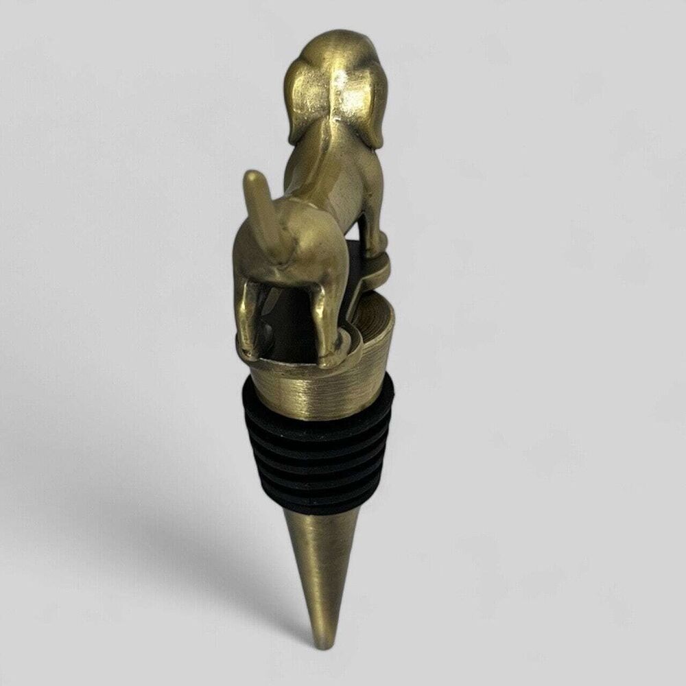 Doxie Weiner Dachshund Dog Wine Bottle Stopper in Gold - Picture 5 of 5